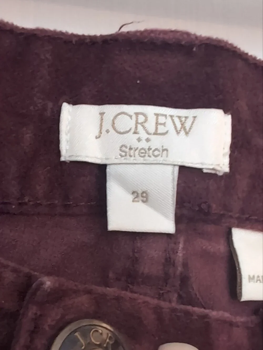 J. Crew Stretch Velvet Pants in Burgundy